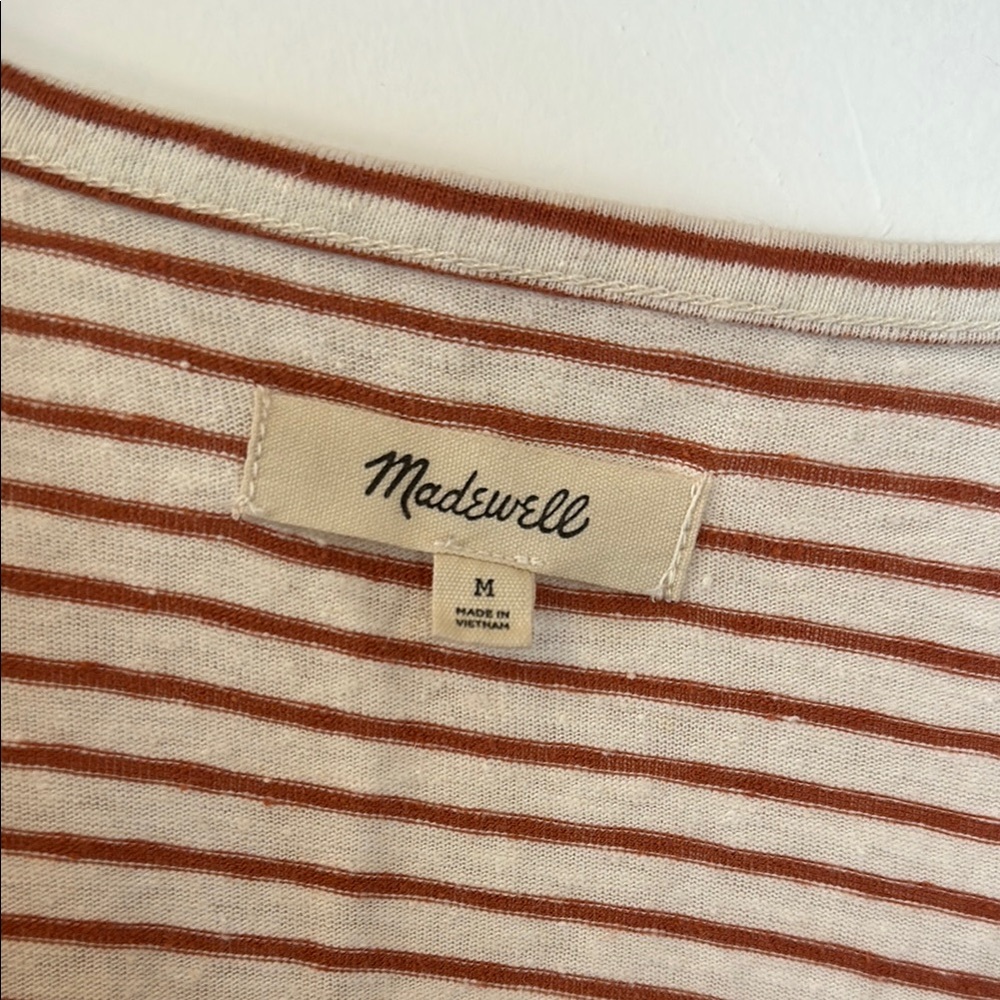 Madewell Striped V-Neck Tee - orange and cream size Medium - Picture 2 of 6